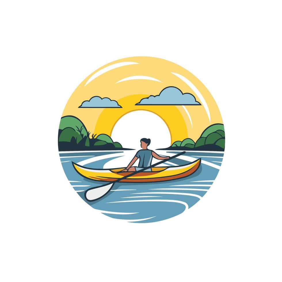 Man in a kayak on the river Flat element illustration vector