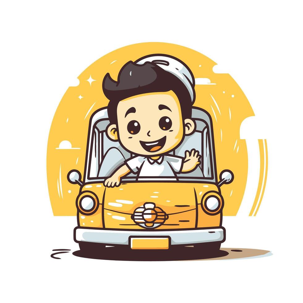 Happy little boy driving a car element illustration eps10 vector