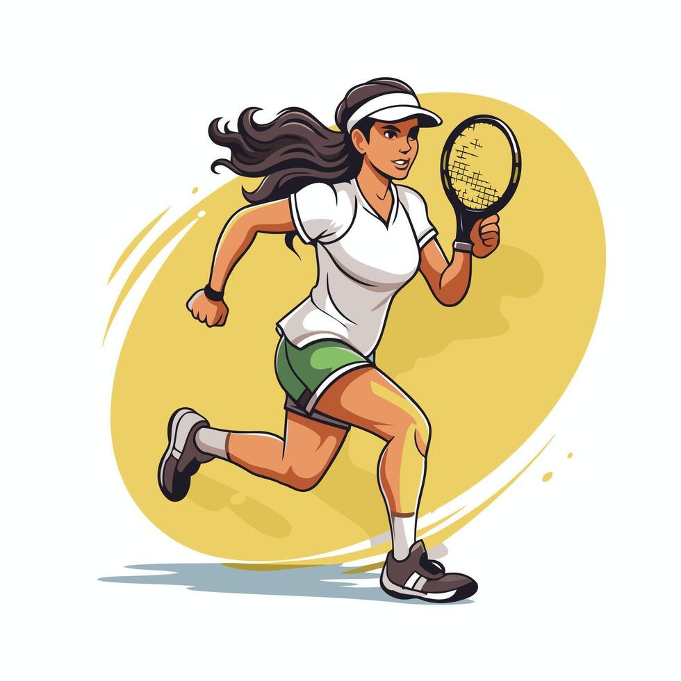 Tennis player with racket and ball element illustration in cartoon style vector