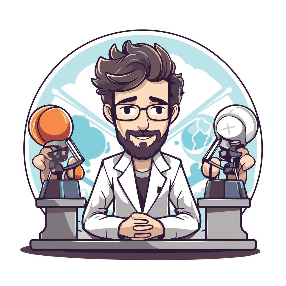 Cartoon scientist in lab coat element illustration of a scientist vector