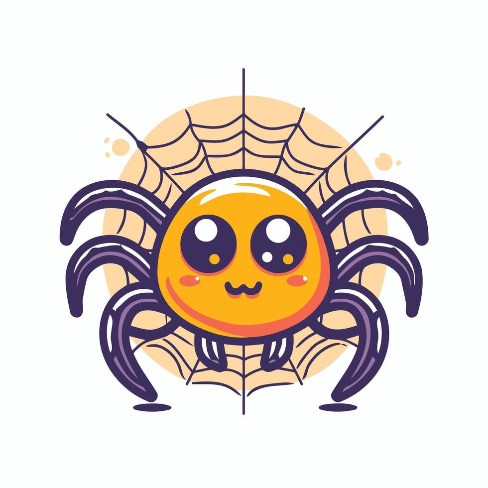 Cute cartoon spider with cobweb Halloween icon element illustration vector