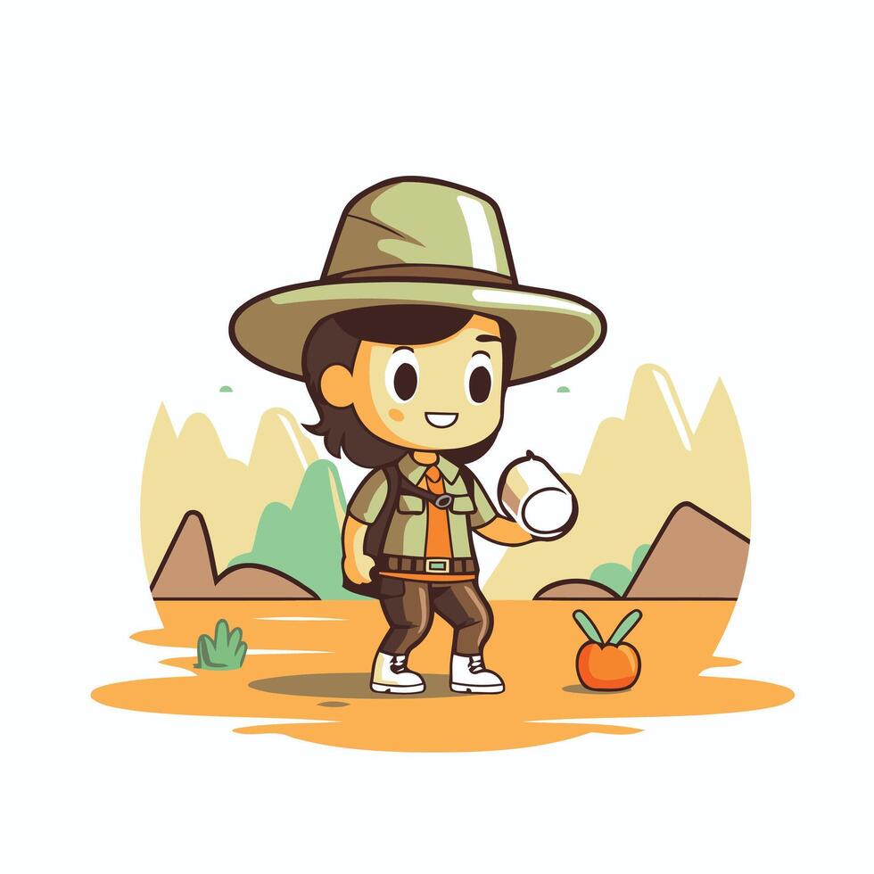 Cute cartoon safari explorer boy element illustration element illustration vector