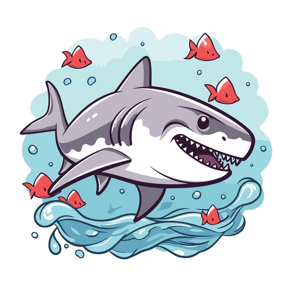Great white shark jumping out of the water Cartoon element illustration vector