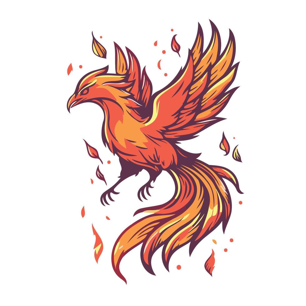 element illustration of flying bird with red wings and falling autumn leaves vector