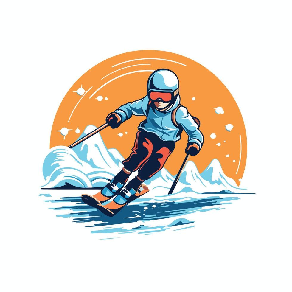 Skier on skis element illustration of a skier skiing downhill in the mountains vector