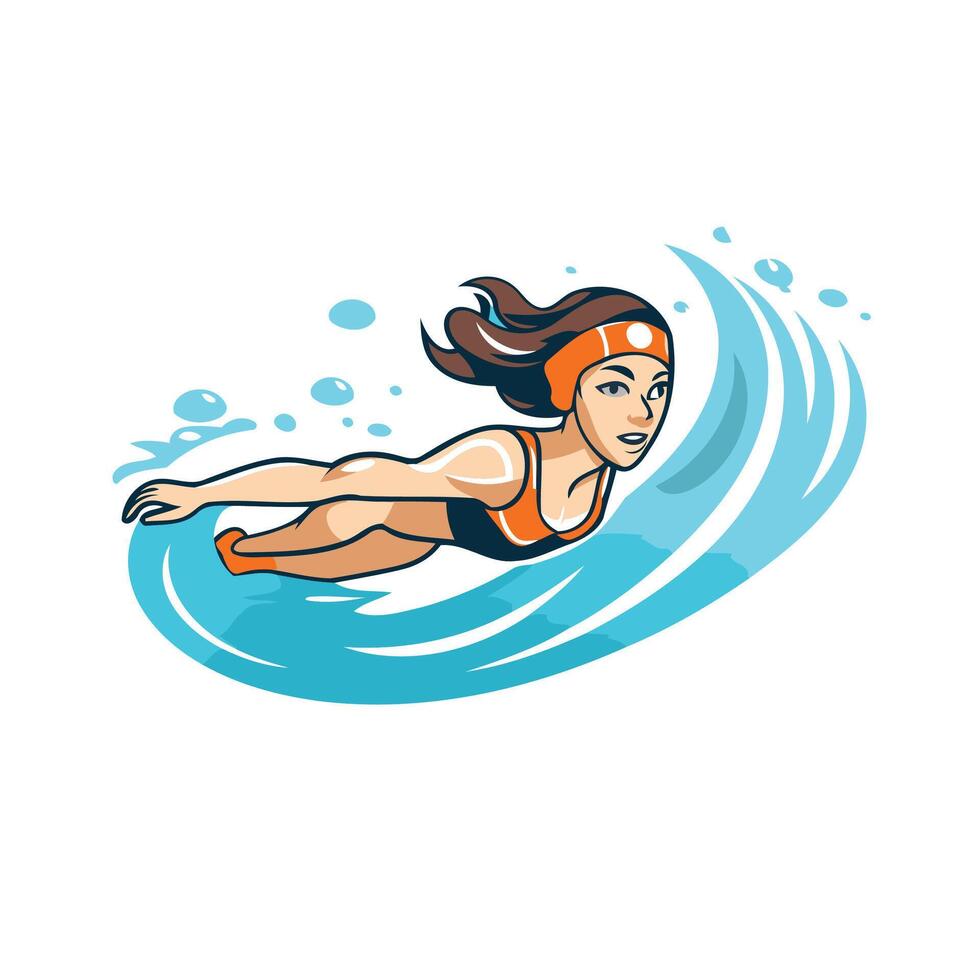 Swimming woman in the pool element illustration on white background vector