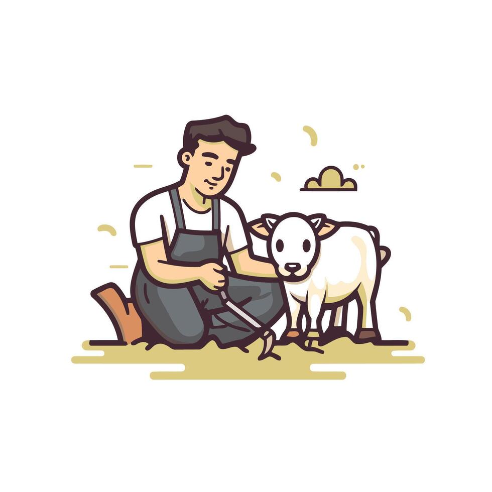 Farmer with a sheep Animal husbandry element illustration vector