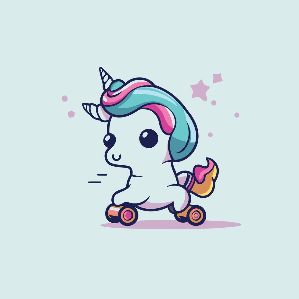 Cute unicorn riding on a roller skates element illustration vector
