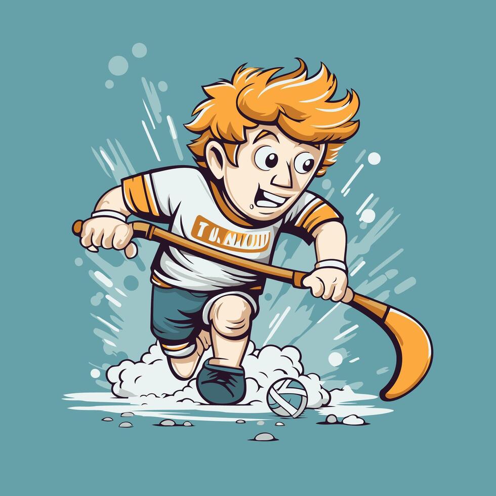 Cartoon boy playing hockey element illustration of a boy playing hockey vector