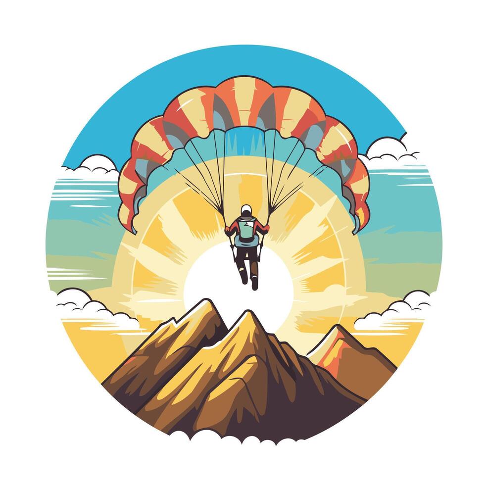 Parachutist in the mountains element illustration in a flat style vector