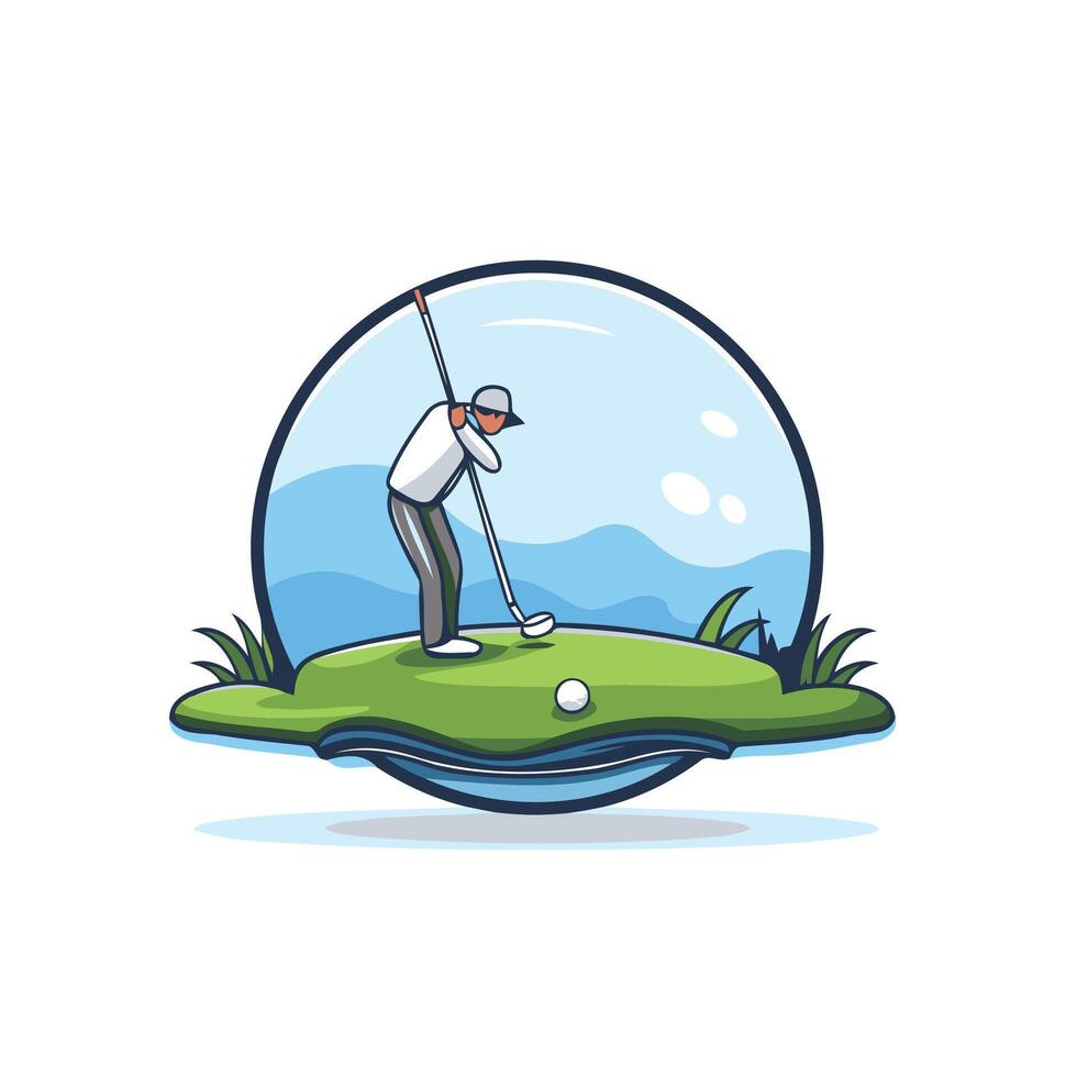 Golfer on a golf course illustration in cartoon style vector