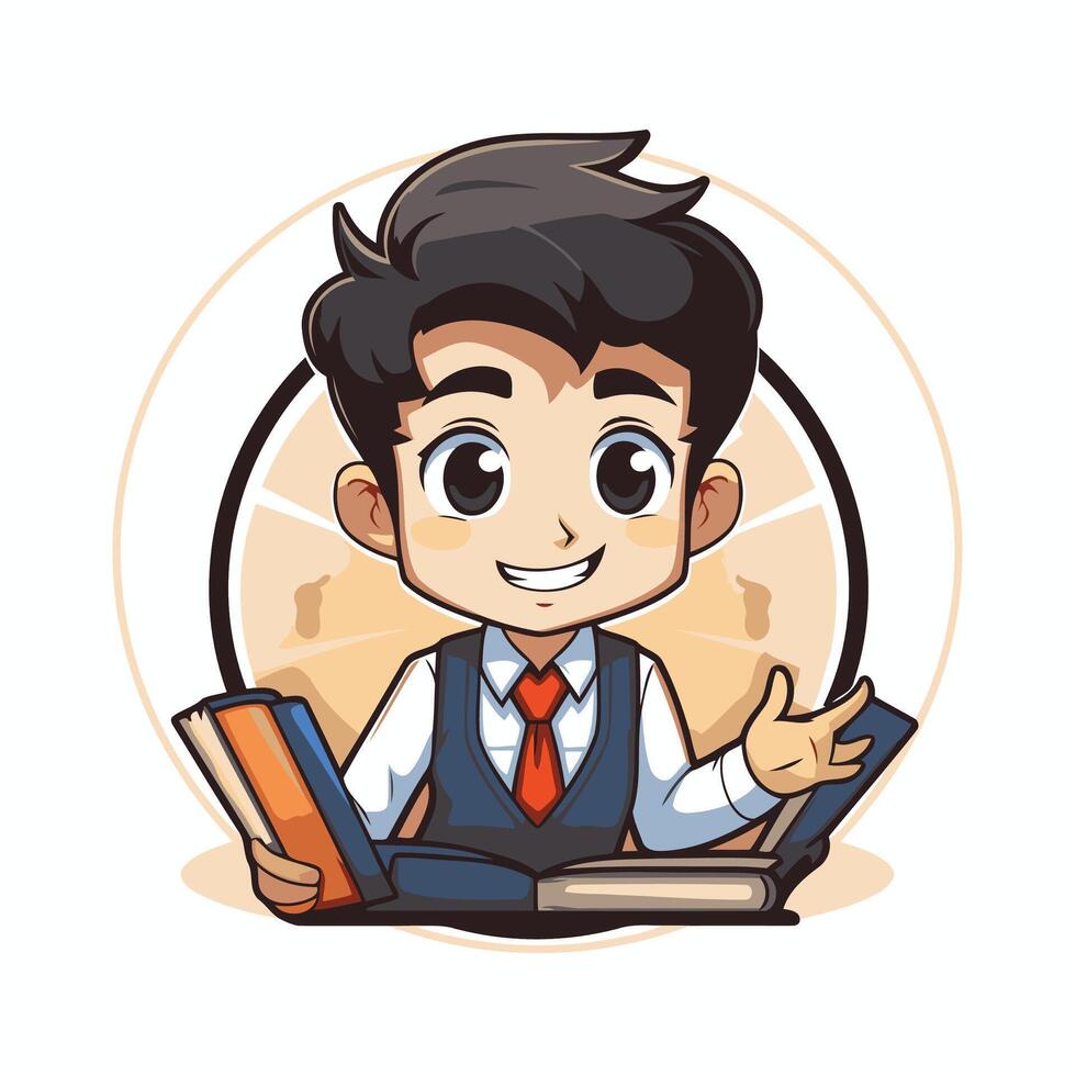 Boy with book cartoon icon element illustration of a boy with book vector