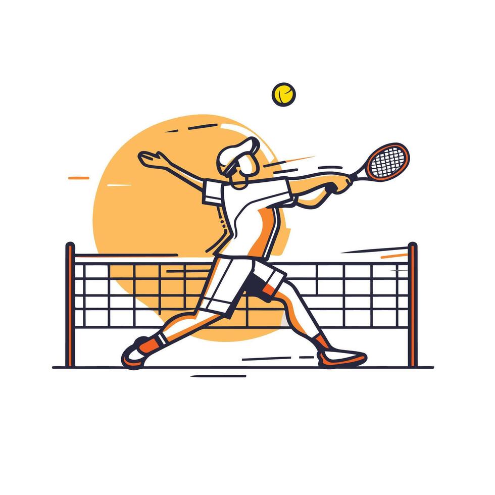 Tennis player with racket and ball Line style illustration vector