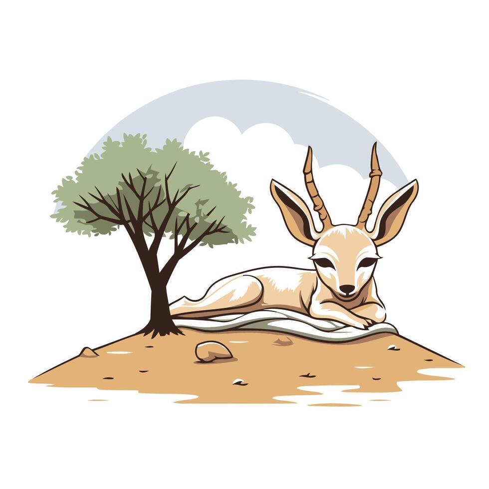 Gazelle sleeping in the savannah element cartoon illustration vector