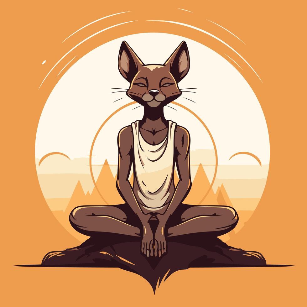 element illustration of a cat sitting in lotus position and meditating vector