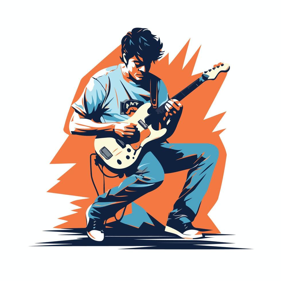 Guitarist element illustration of a man playing the electric guitar vector