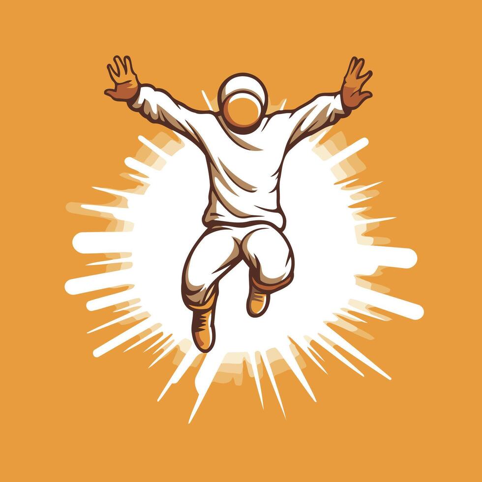 Illustration of a cricket player jumping with his arms outstretched vector