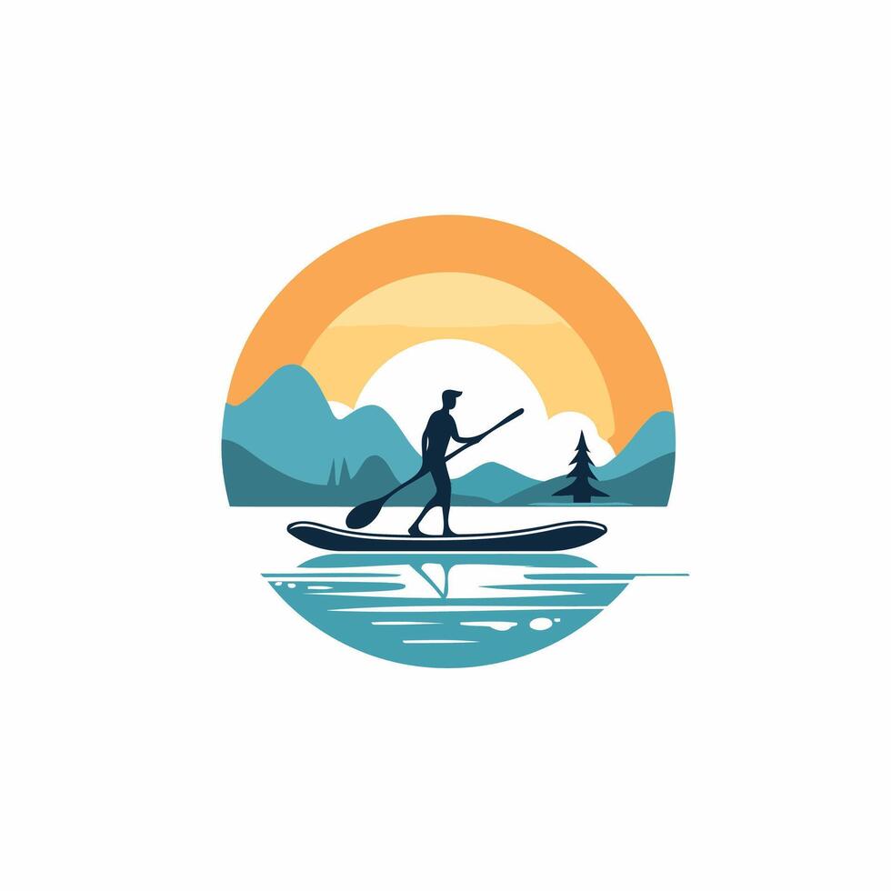 Kayaking element logo template Canoeing and paddling icon vector