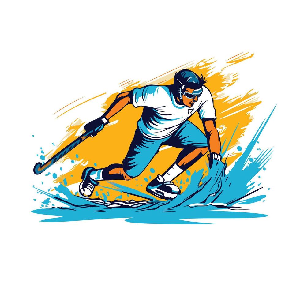Skiing ice hockey player action cartoon sport graphic element vector