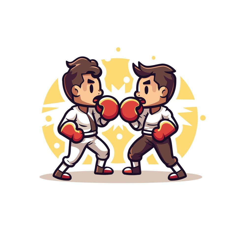 Cartoon boy and girl boxing element illustration on white background vector