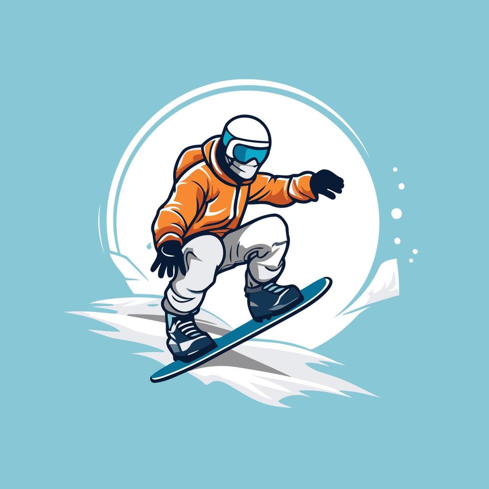 Snowboarder jumping with snowboard in the air Winter sport element illustration vector