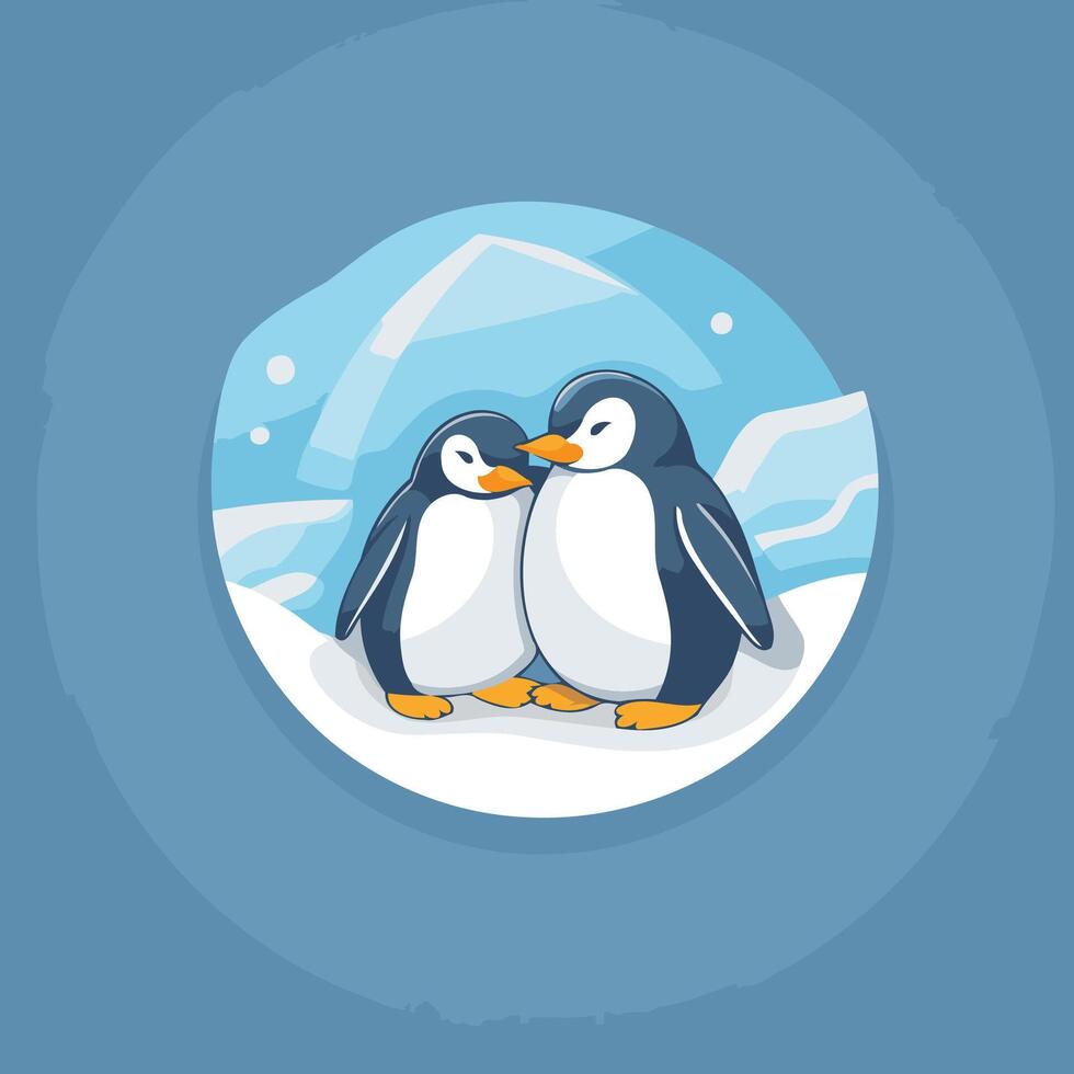 Penguin couple in snow Cute cartoon element illustration vector
