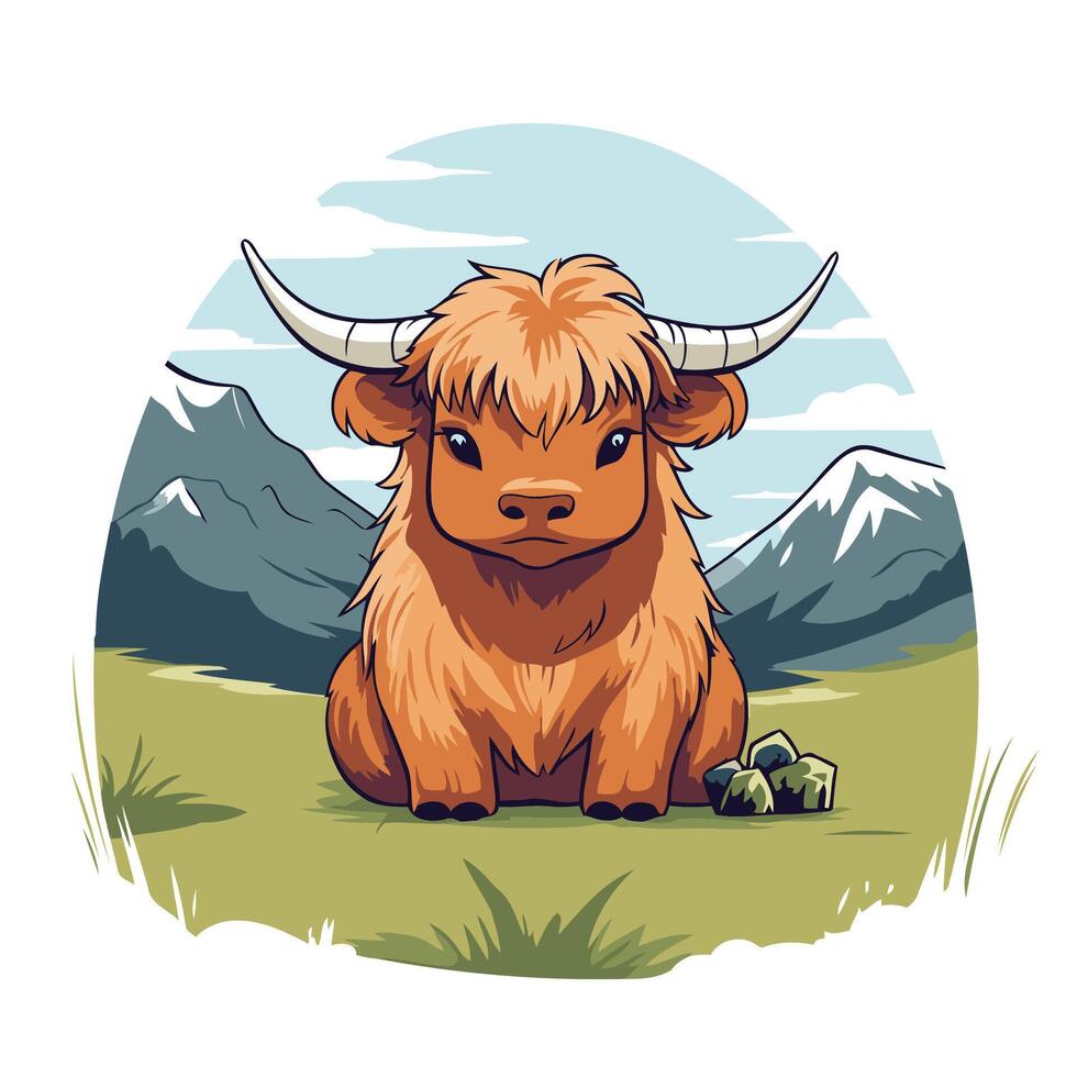 Yak in the meadow element illustration of a farm animal vector