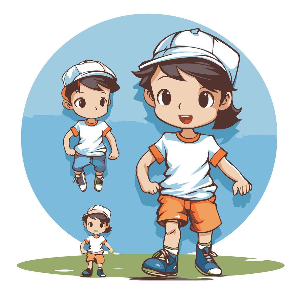 Boy and girl playing football on the field illustration in cartoon style vector