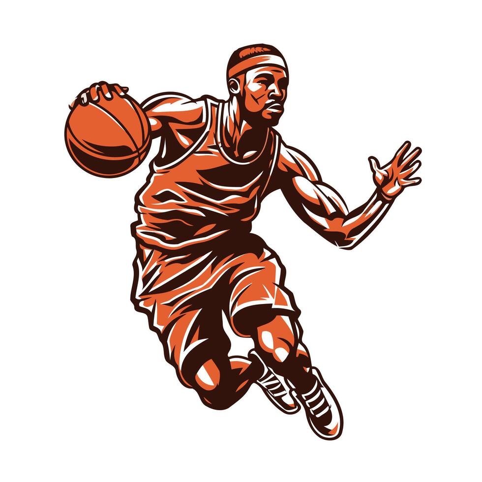 Basketball player jumping with ball isolated on white background element illustration vector