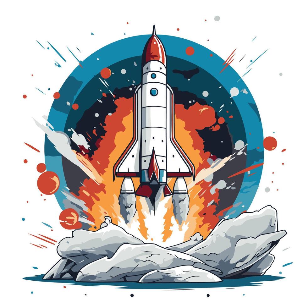 Space rocket launch into space element illustration on a white background vector