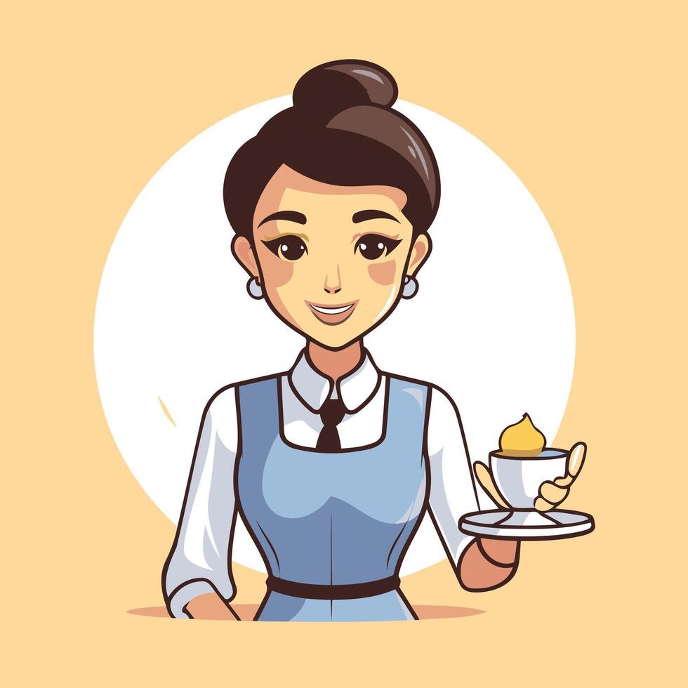 Waitress with a cup of coffee element illustration in cartoon style vector