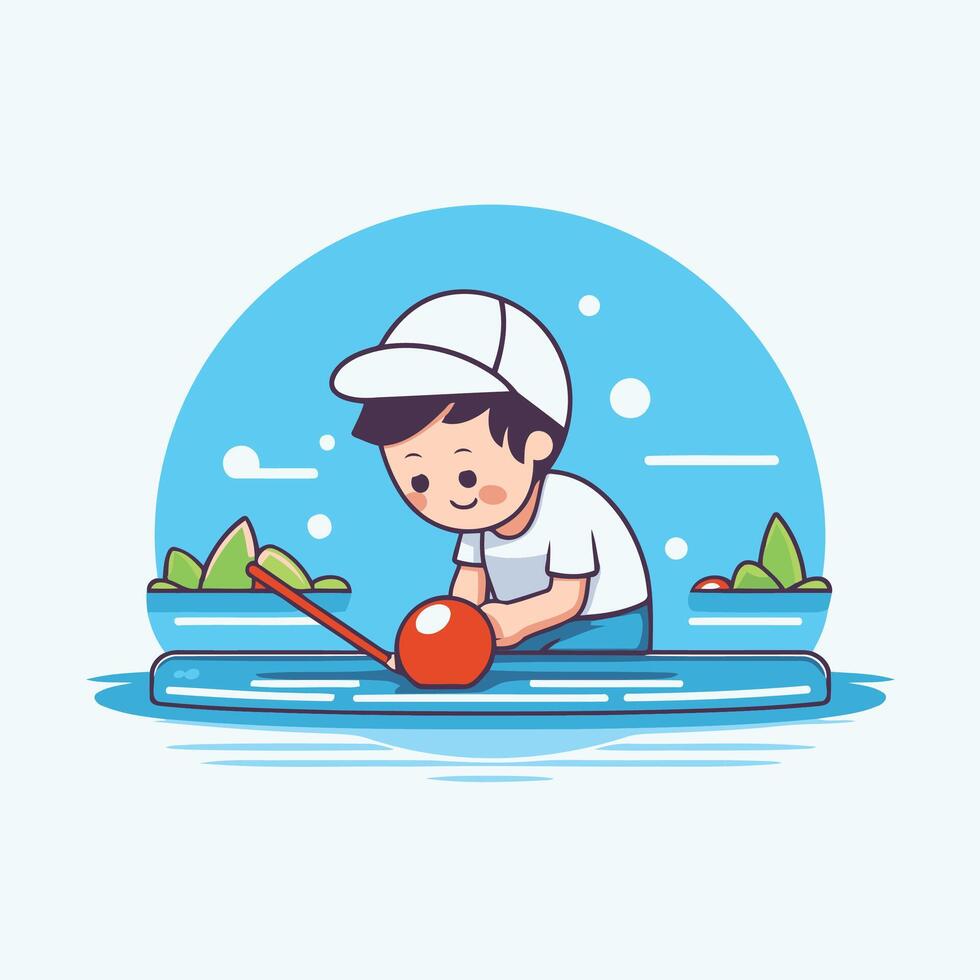 Cute little boy playing bowling in the park element illustration vector