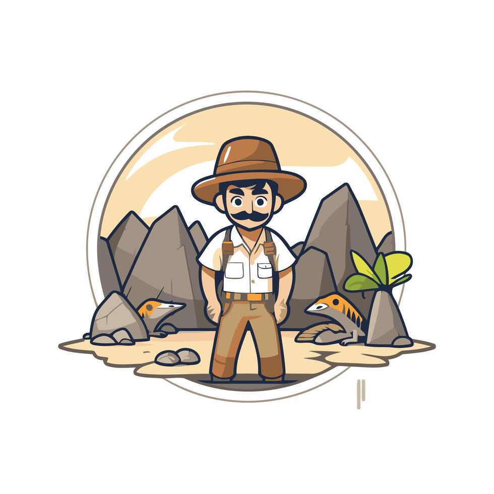 Handsome cowboy in hat standing on the rocks illustration vector
