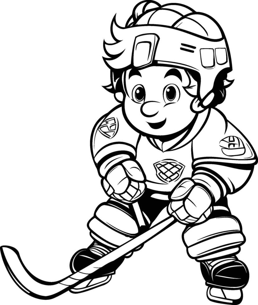 Cartoon hockey player Coloring book for children element illustration vector