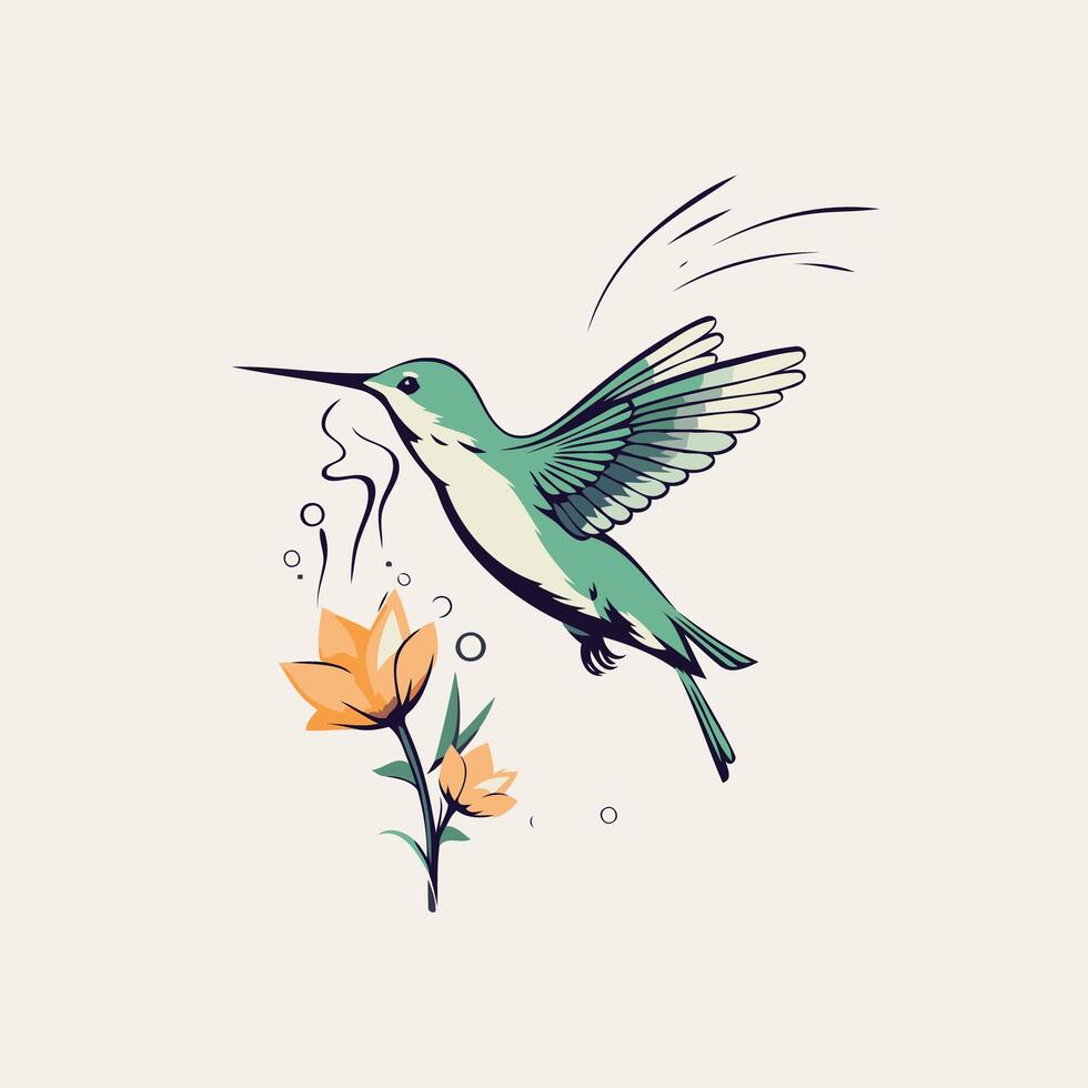 Hummingbird with flower Hand drawn illustration in sketch style vector