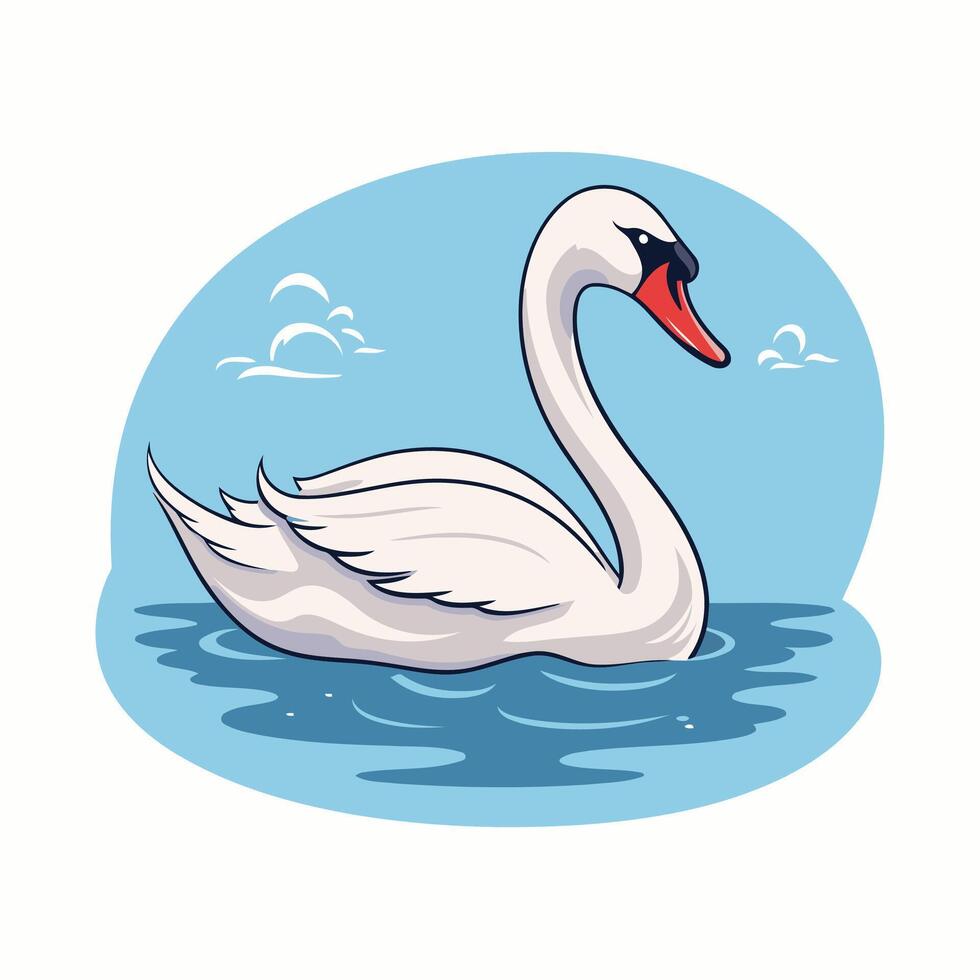Swan on the water element illustration in a flat style vector