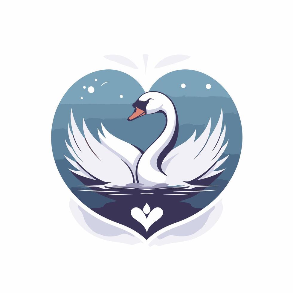 Swan in the form of a heart with wings element illustration vector
