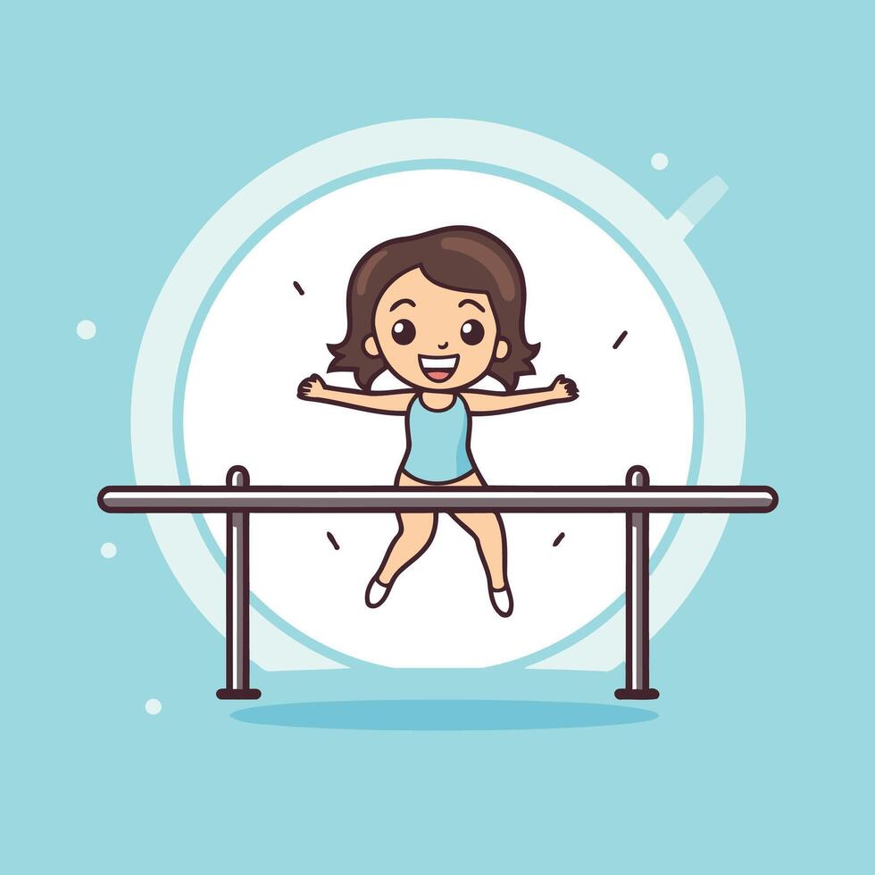 Cute little girl jumping in the gym Cartoon element illustration vector