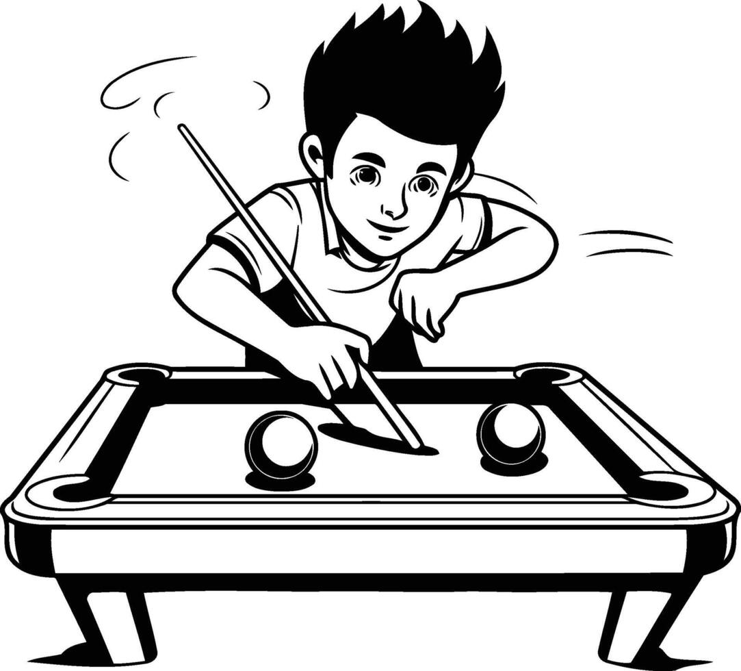 young man playing billiards black and white element illustration graphic design vector