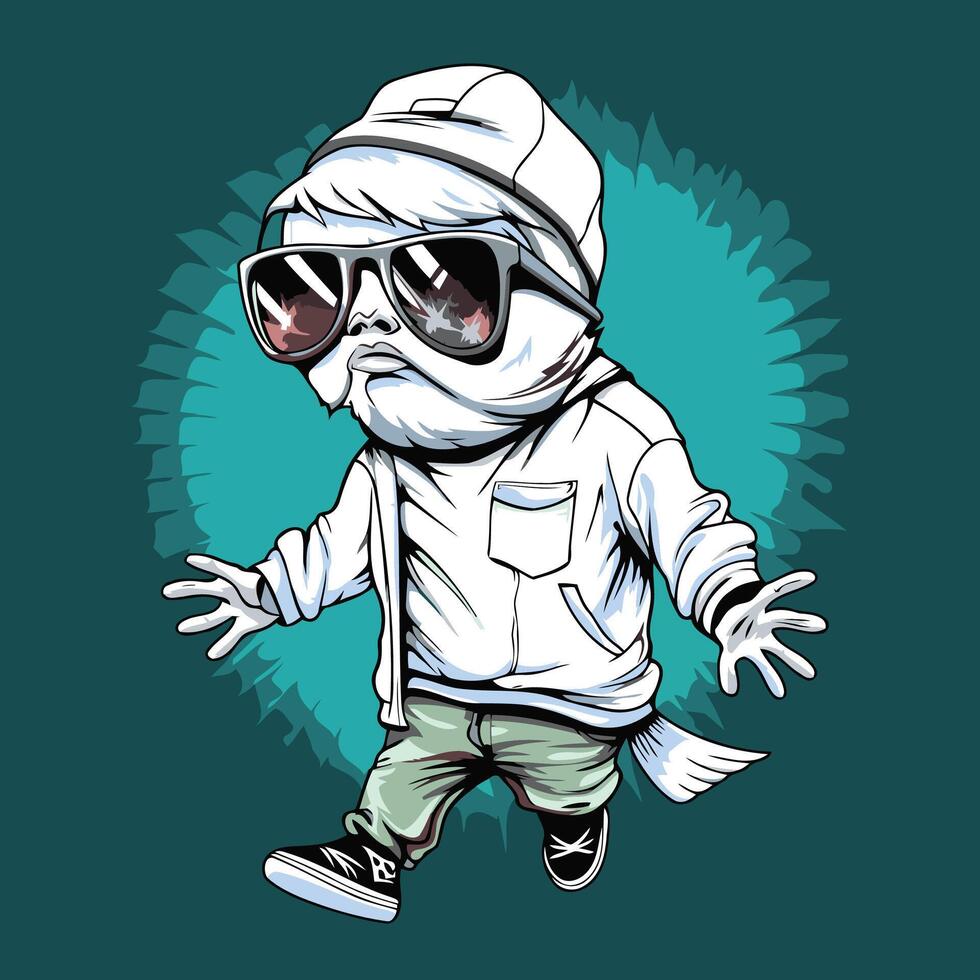 Funny astronaut in a white jacket and sunglasses illustration vector