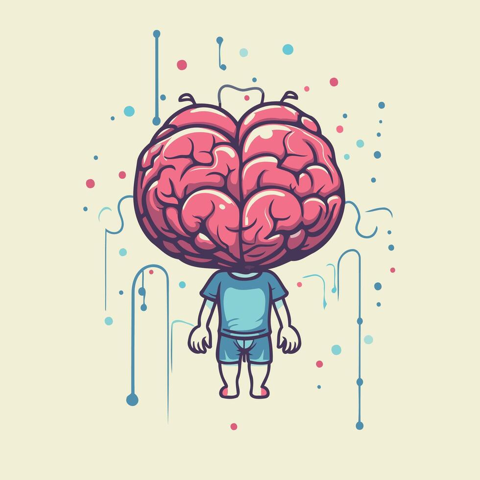 Cartoon human brain illustration Brainstorming concept vector