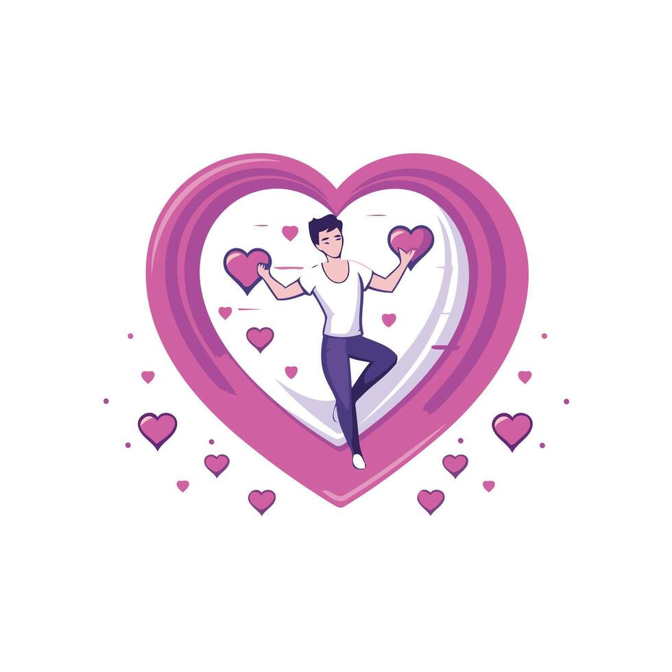 happy valentines day card with man and heart element illustration design vector