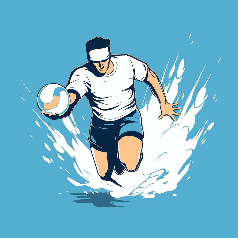 Rugby player jumping with ball element illustration of a rugby player vector