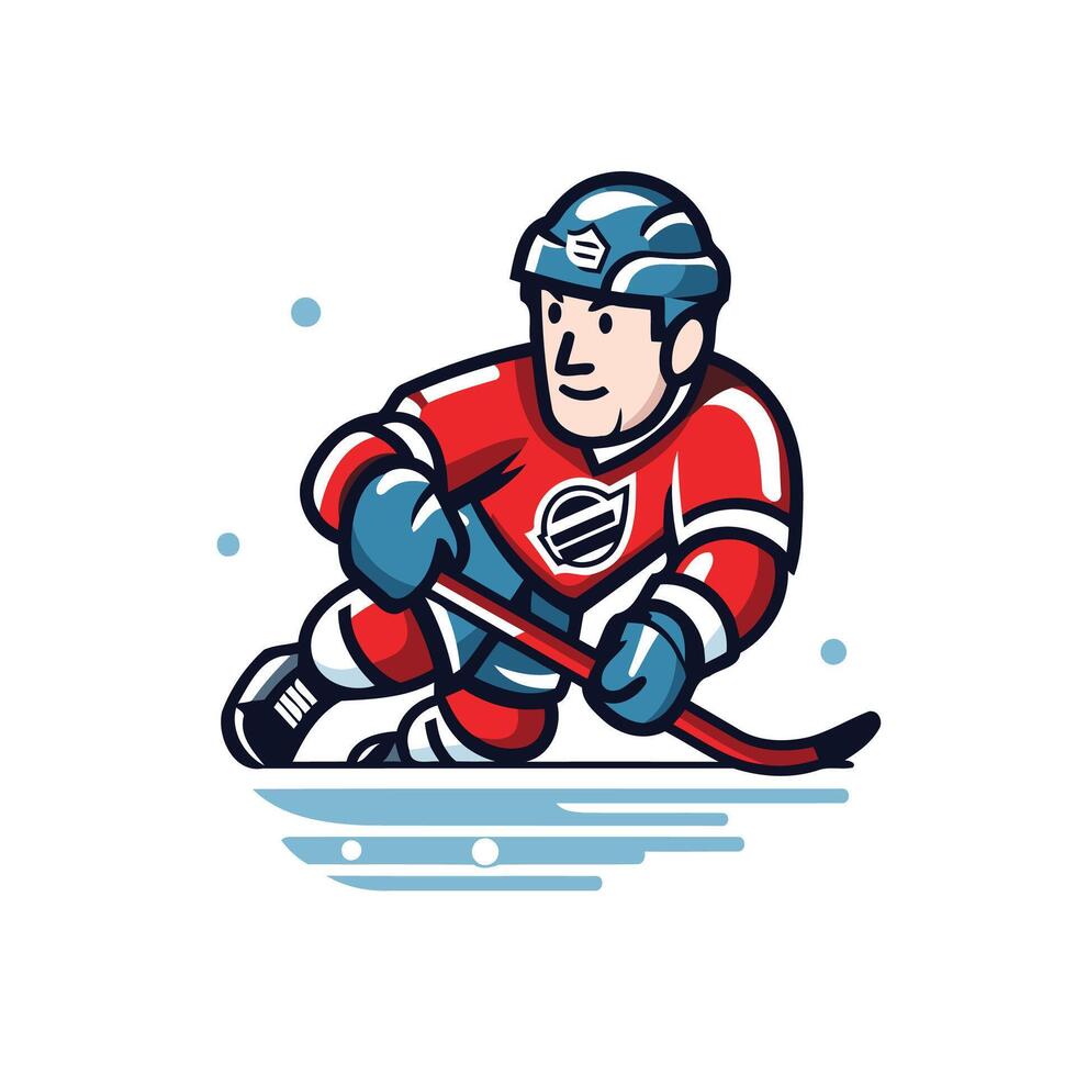 Ice hockey player with the stick and puck element illustration in cartoon style vector