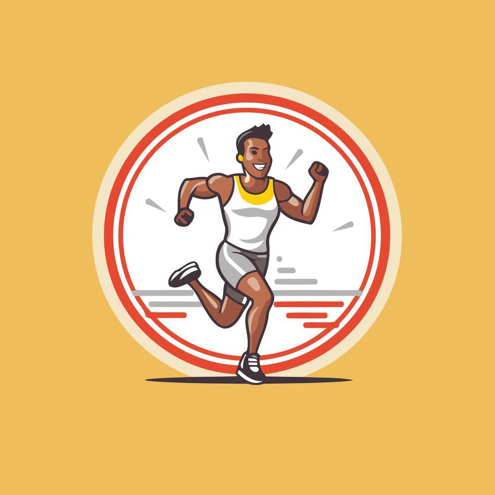 African american runner running on circle background element illustration graphic design vector