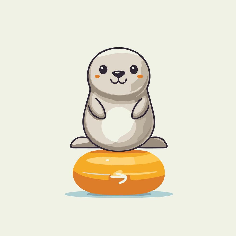 Cute baby seal sitting on a zen ball element illustration vector
