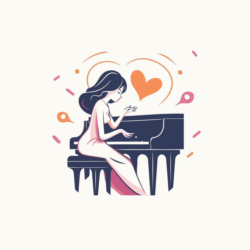 Pianist girl playing the piano element illustration in flat style vector