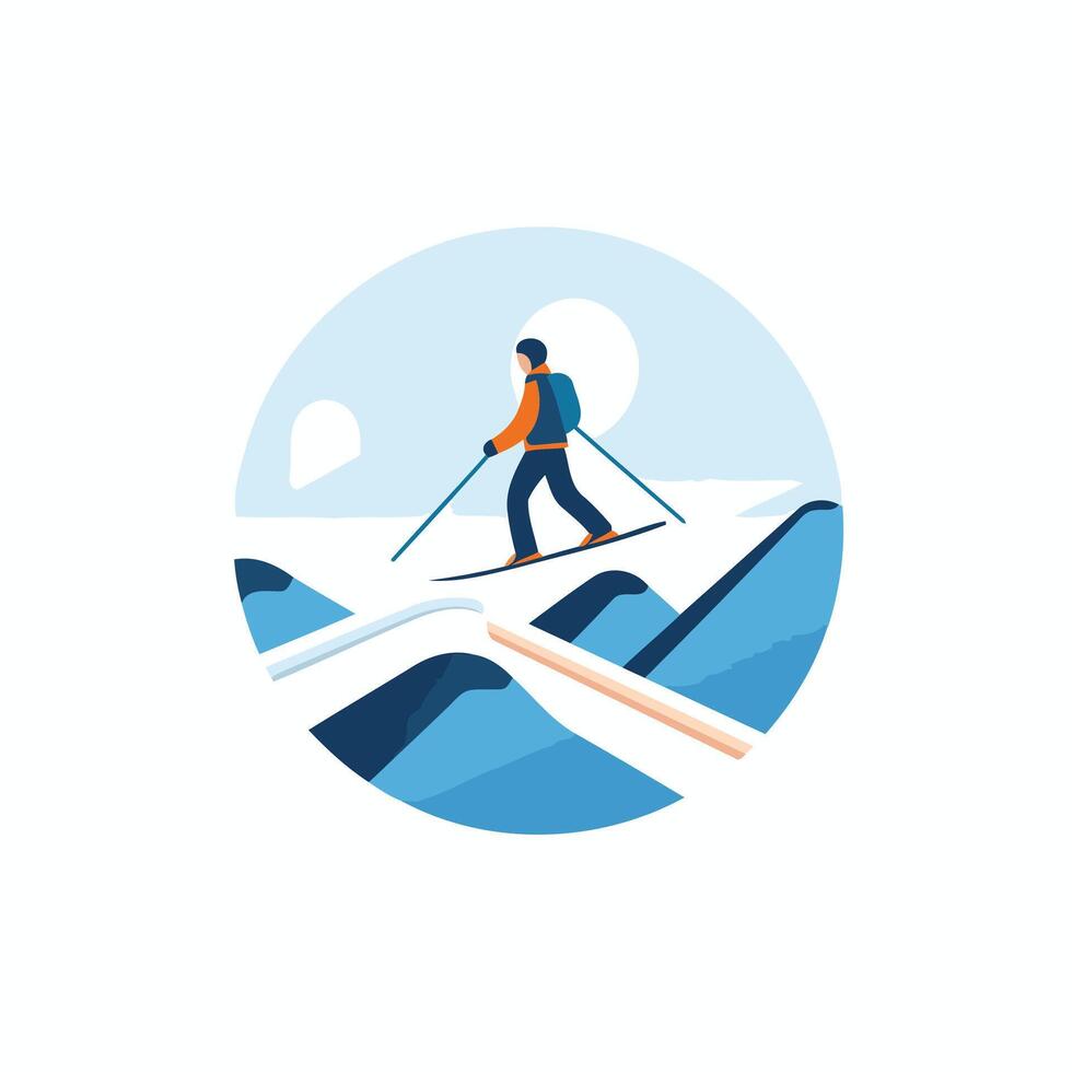 Cross country skiing element icon Cross country skier in flat style vector