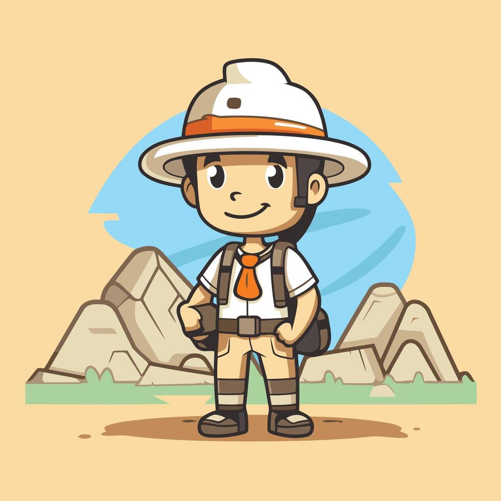 Explorer Boy with Hat and Backpack Cartoon Character element Illustration vector