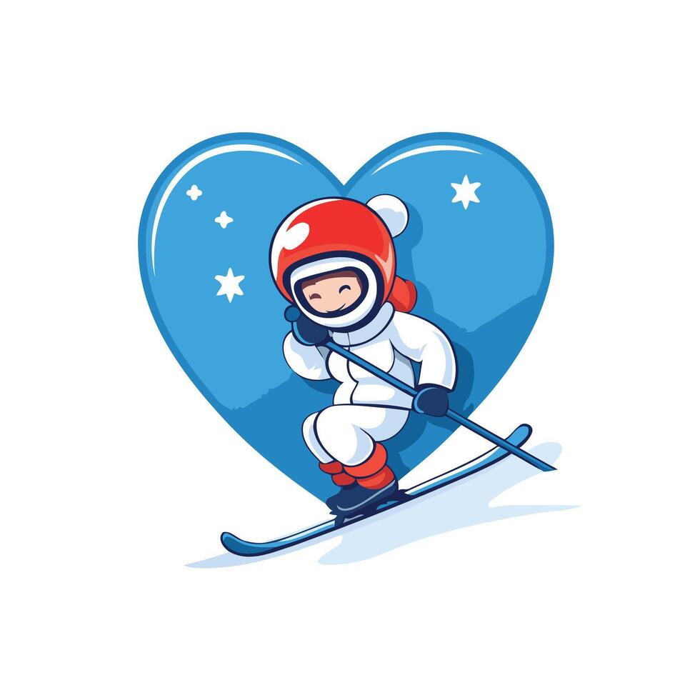 Cartoon skier in the form of heart element illustration vector